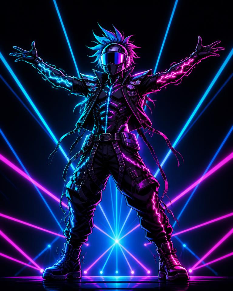 Cyber Pulse archetype character in UV festival body paint