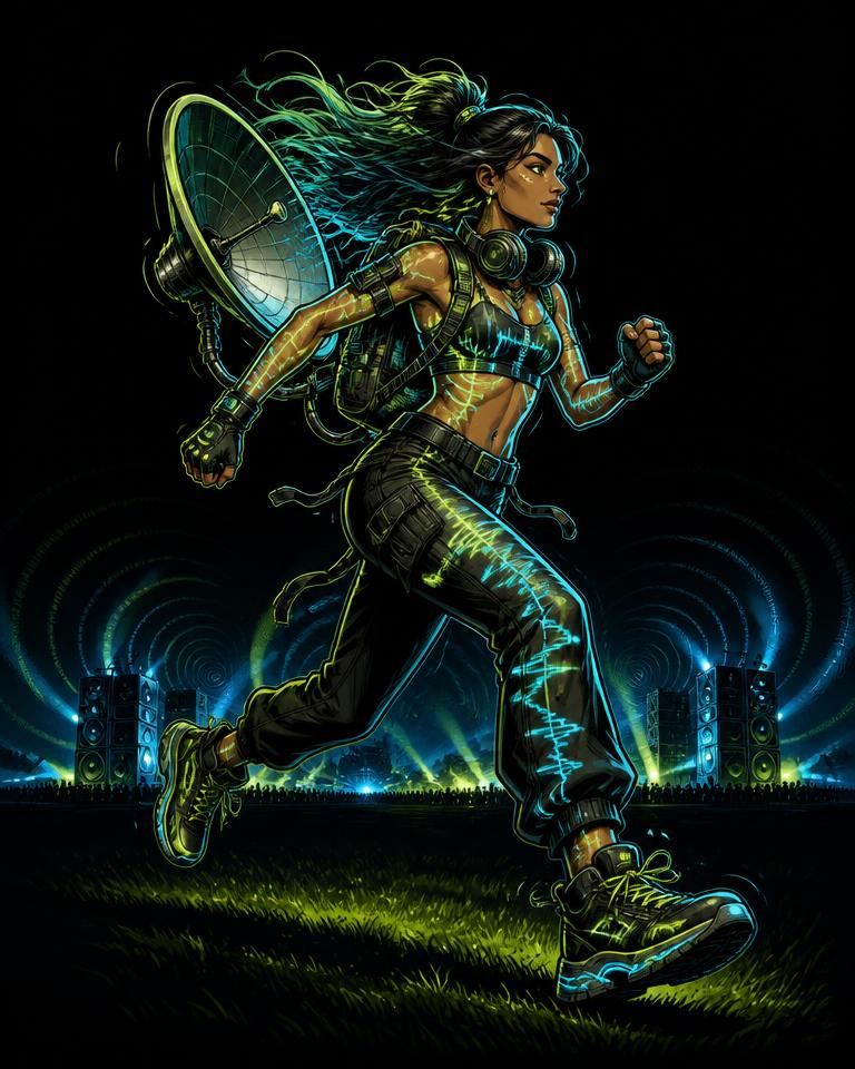 Frequency Hunter archetype character in UV festival body paint