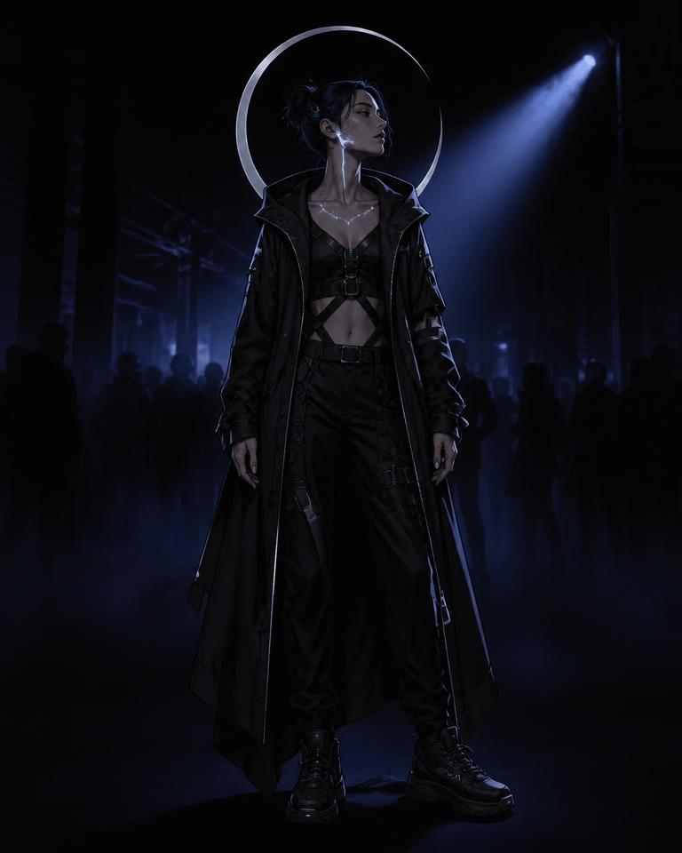 Moon Oracle archetype character in UV festival body paint