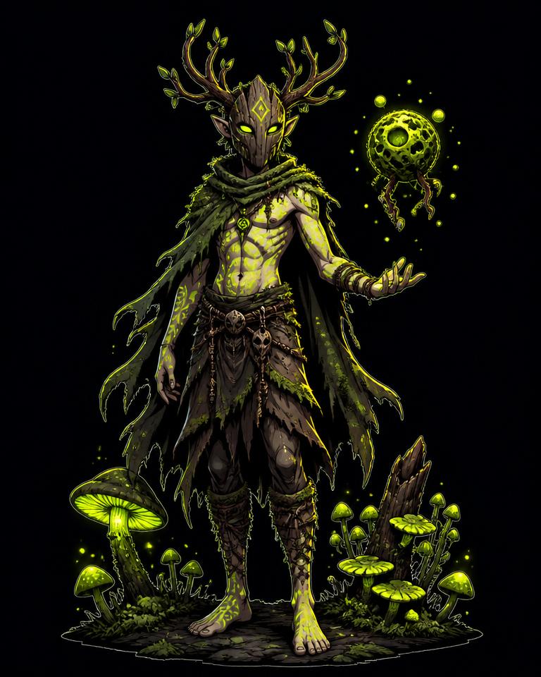 Neon Forest Oracle festival archetype character in UV festival body paint