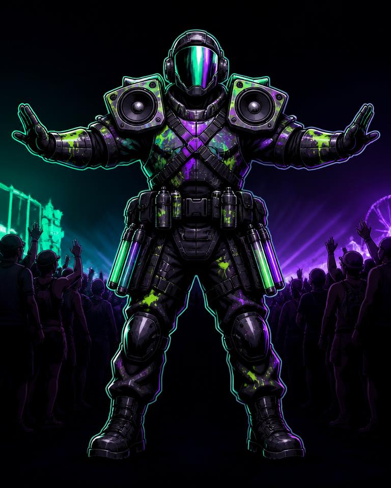 Rave Titan festival archetype character in UV festival body paint