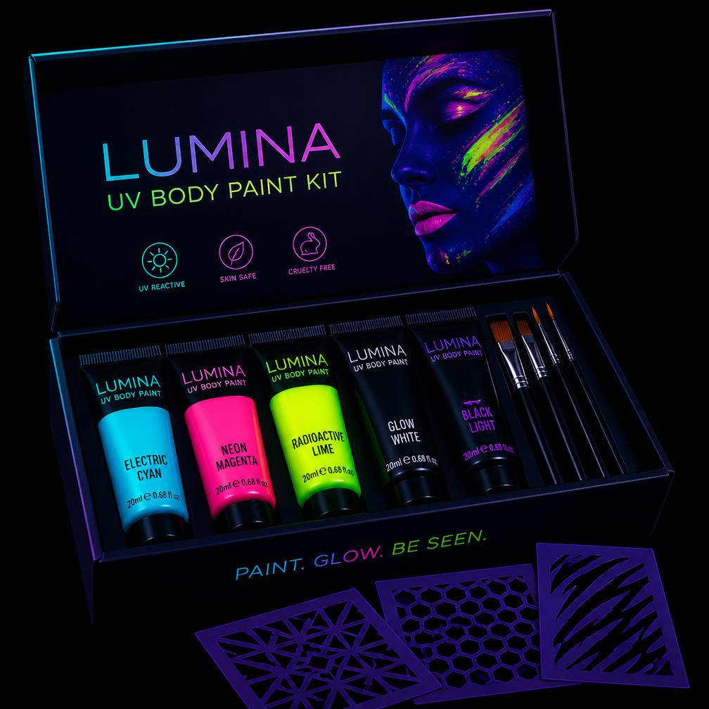 Starter Glow UV body art kit contents